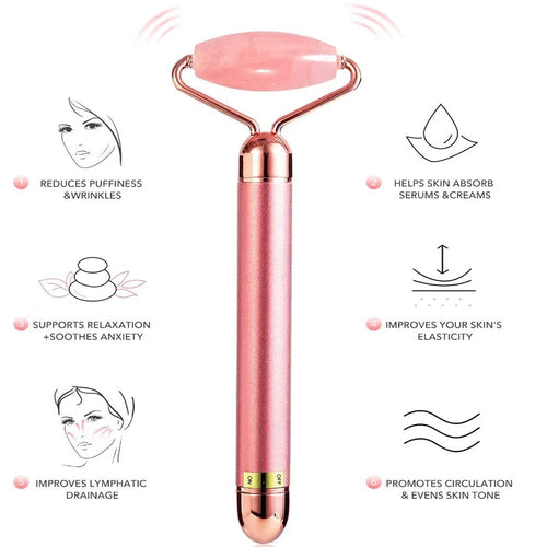 Masseur Facial Or 24K 5-en-1 — Vibrations Haute Fréquence & Quartz Rose