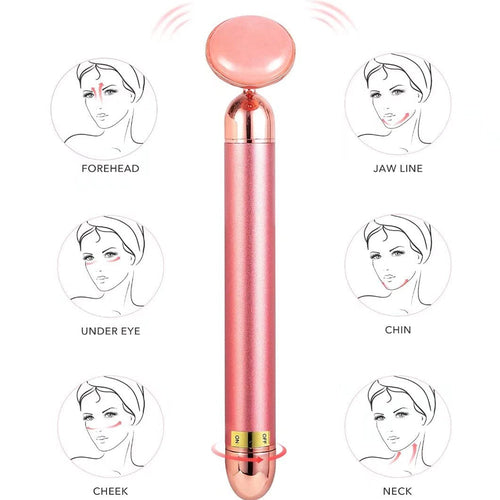 Masseur Facial Or 24K 5-en-1 — Vibrations Haute Fréquence & Quartz Rose