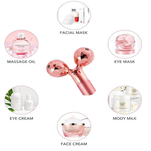 Masseur Facial Or 24K 5-en-1 — Vibrations Haute Fréquence & Quartz Rose