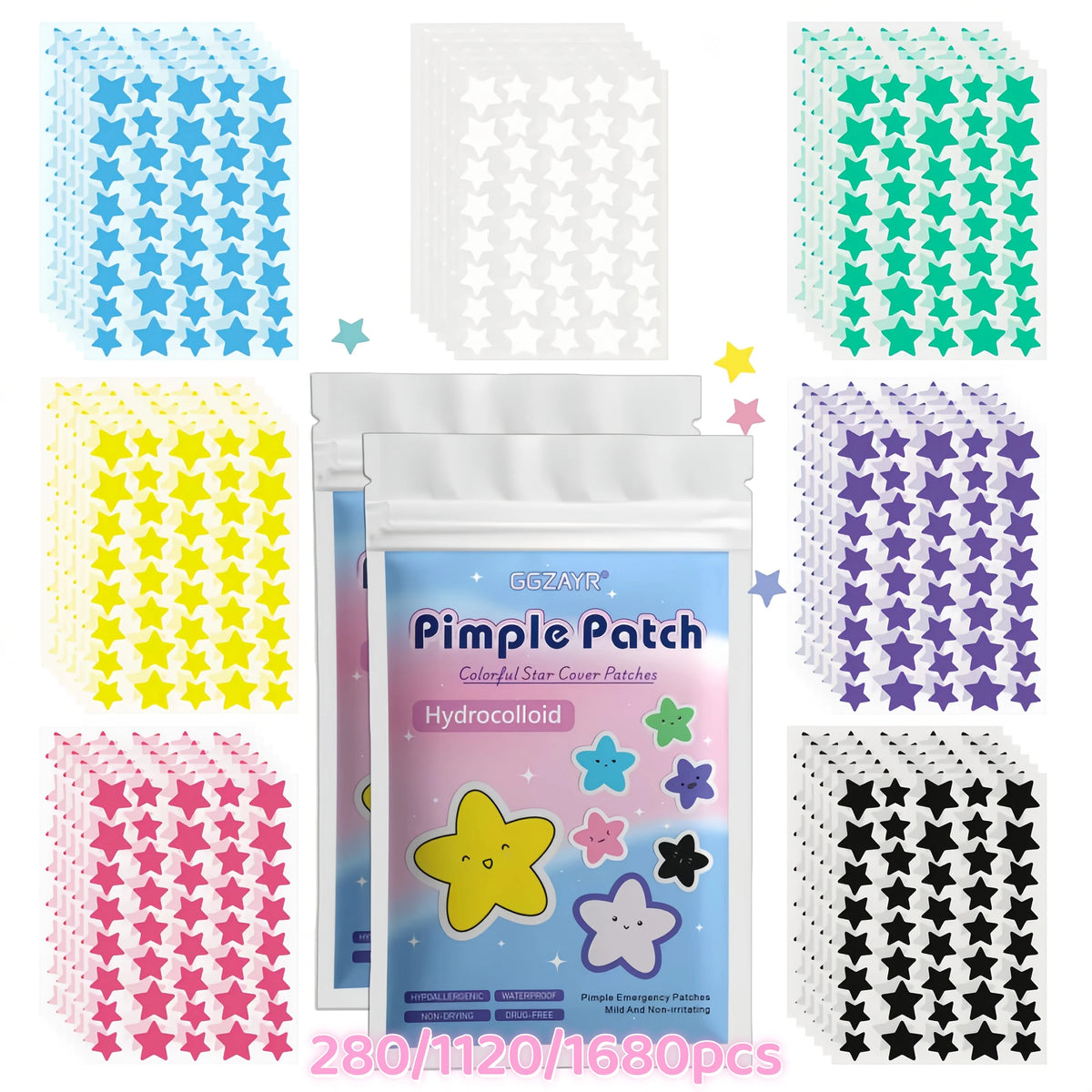 Patchs étoiles hydrocolloïdes pour imperfections, 7 couleurs – photo 1 | CosmétiquebyMk
