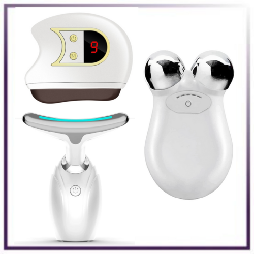 Coffret Beauté 3-en-1 — Lift, Sculptez & Éclatez | LED, Gua Sha Électrique & Microcourant
